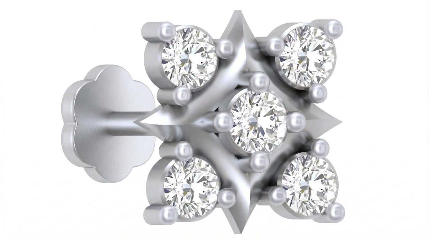 white gold and diamond stud nose pin on a light blue white background