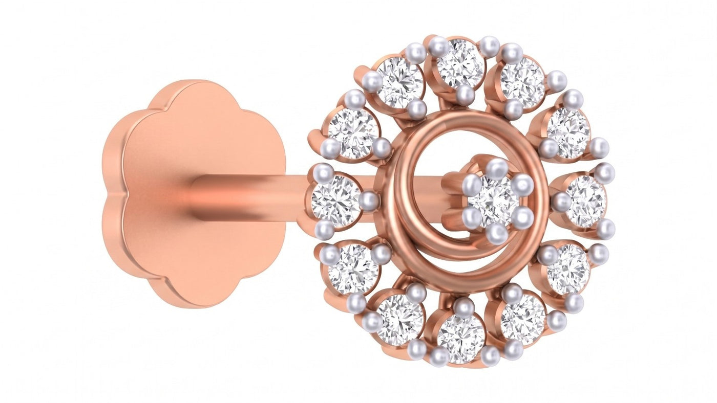 rose gold and diamond stud nose pin on a white background 