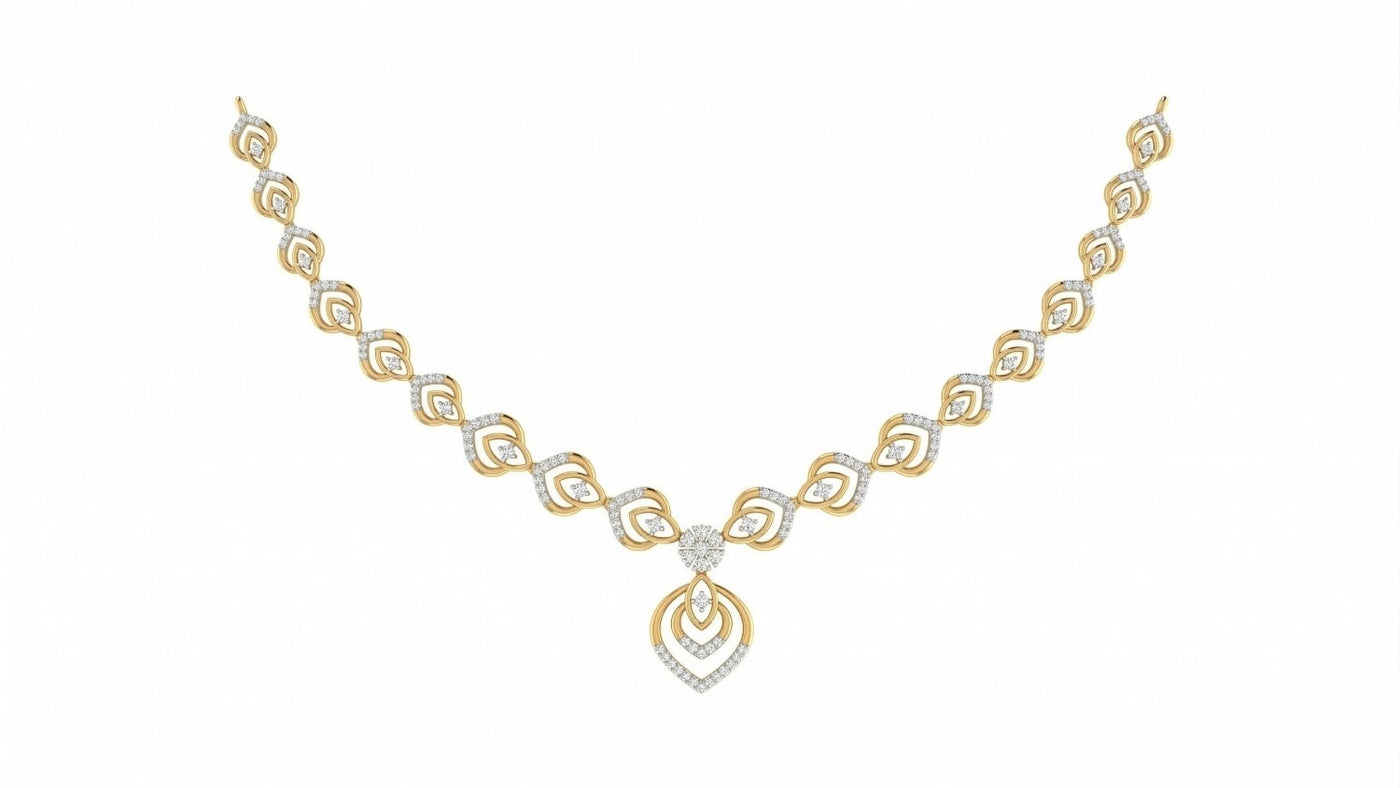 Yellow gold necklace with diamond  on a white background