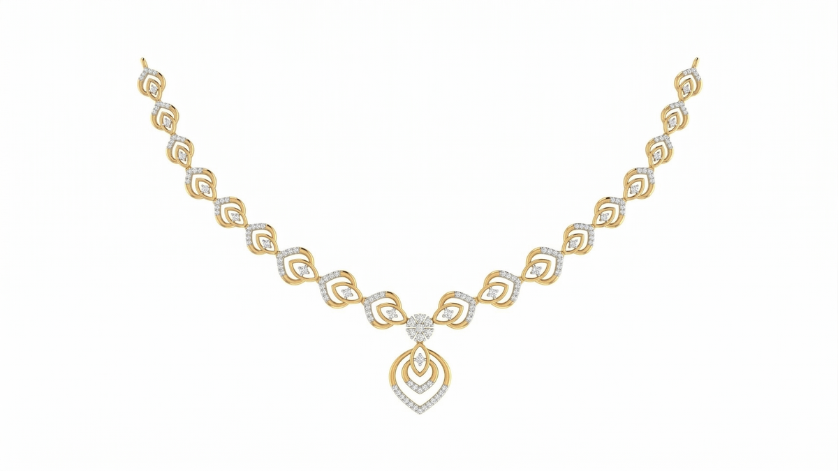 14K गोल्ड और डायमंड हल्का नेकलेस सेट KRA44174N