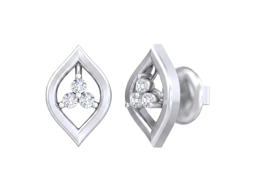 White gold and diamond stud earrings with marquise on a white background