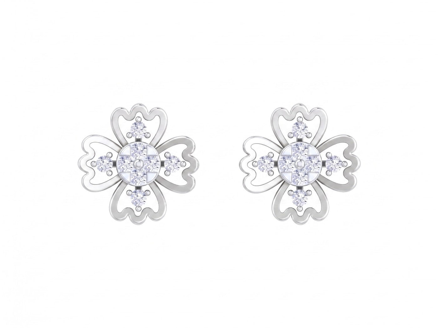 White gold and diamond earrings on a white background