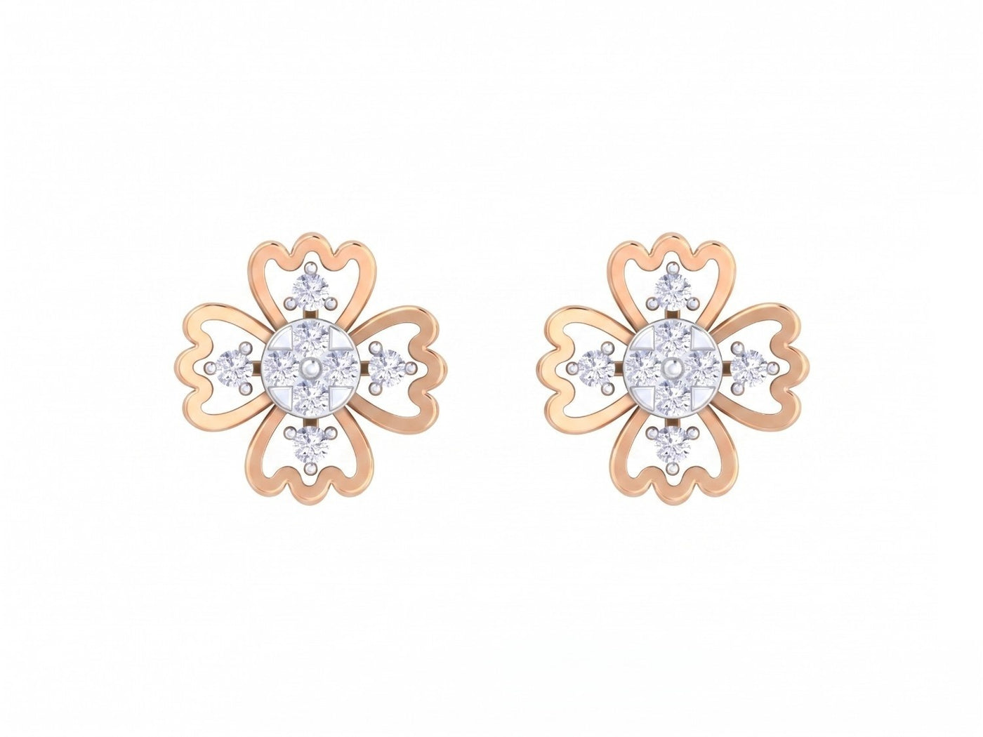 Rose gold and diamond earrings on a white background
