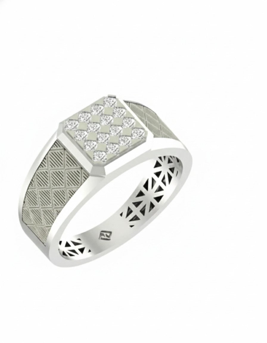 White ring with geometric design on a white background