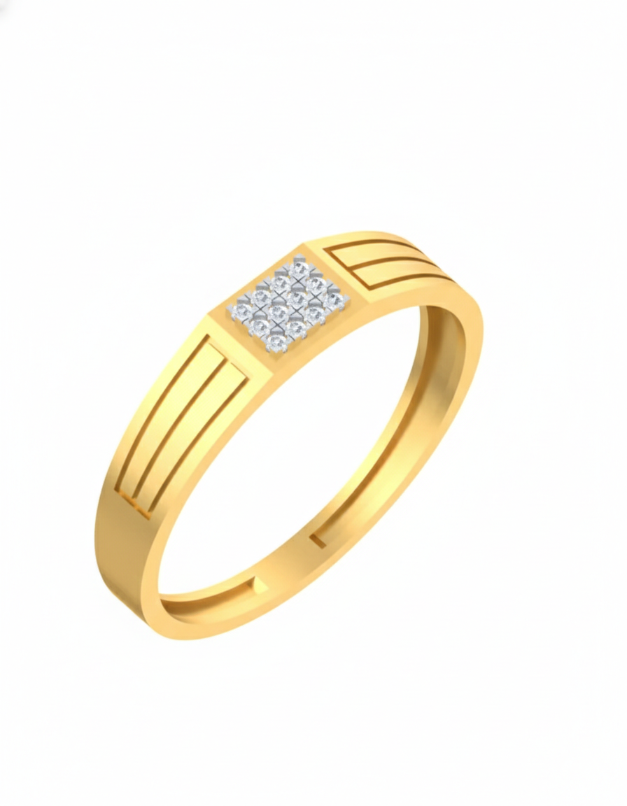 18K Gold & Diamond Band Ring For Men KSK254