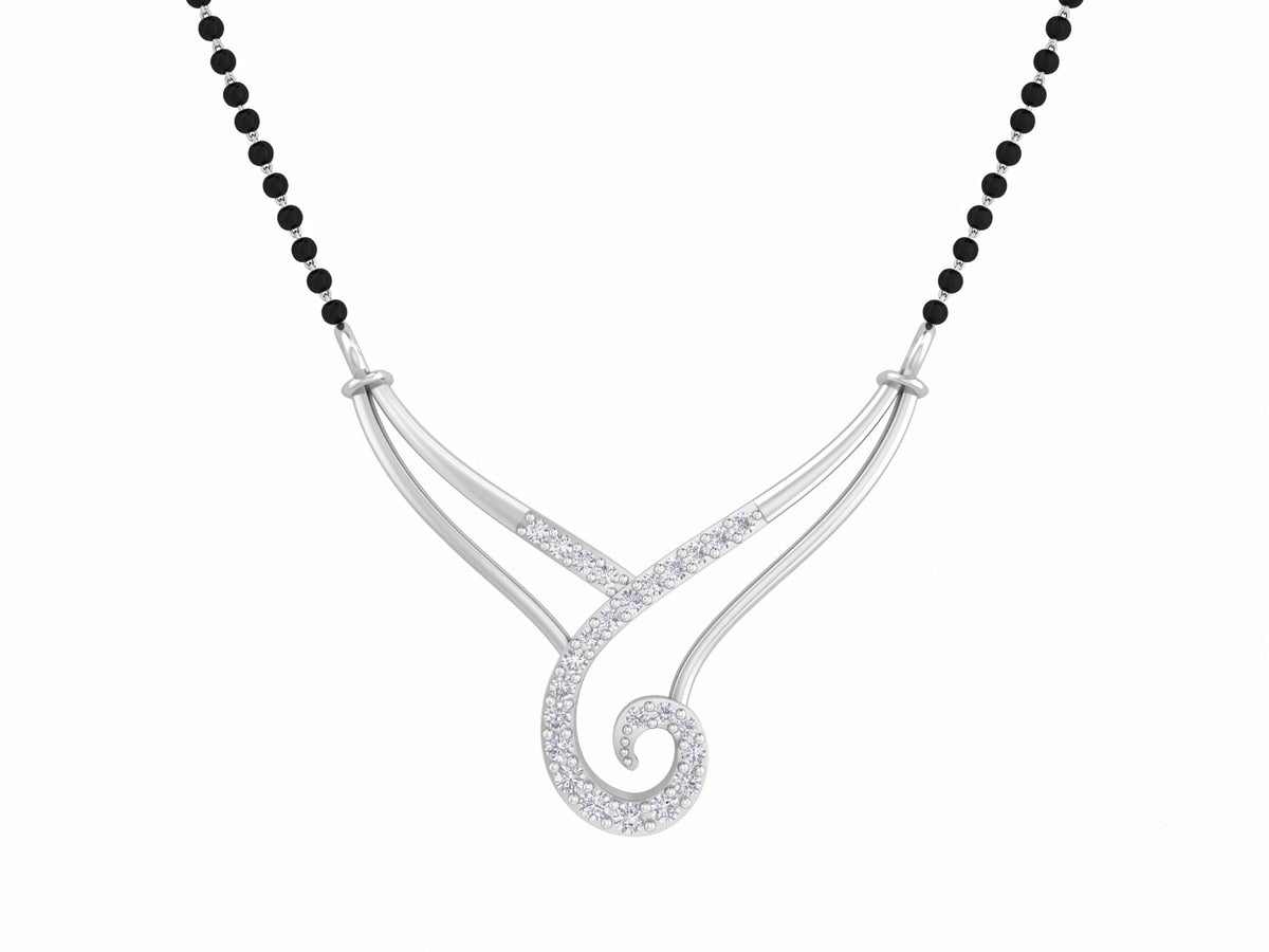 White gold & diamond modern mangalsutra in white background 