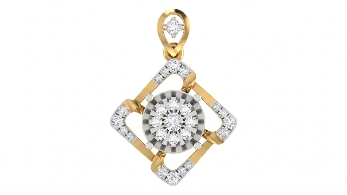 Yellow gold and diamond pendant on white background