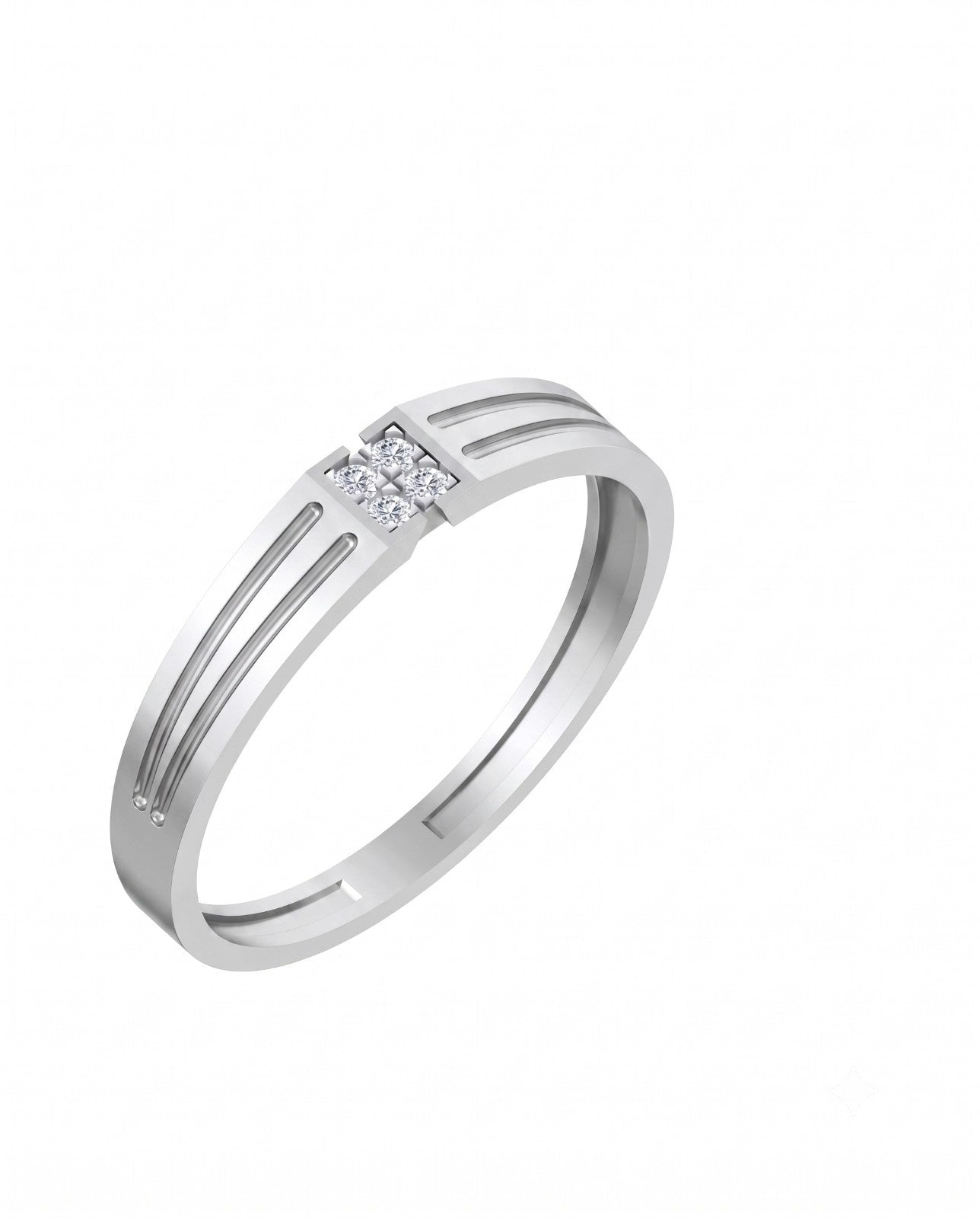 A white gold ring with a square-cut diamond setting, shown on a plain white background,