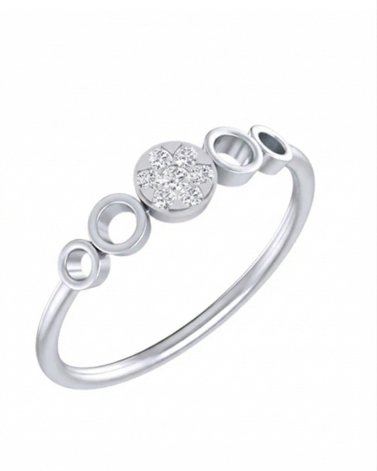 White gold ring with a heart-shaped gemstone on a white background