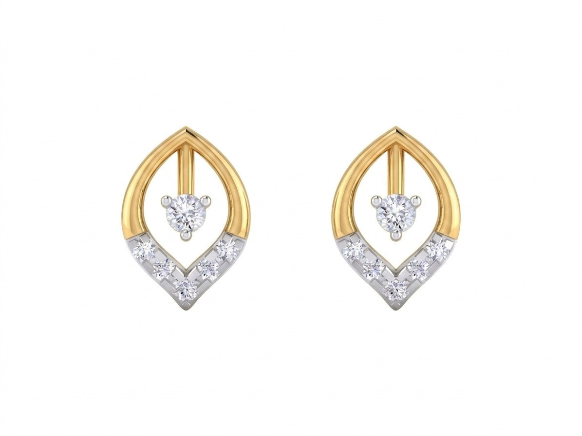 Yellow gold and diamond stud earrings on a white background.