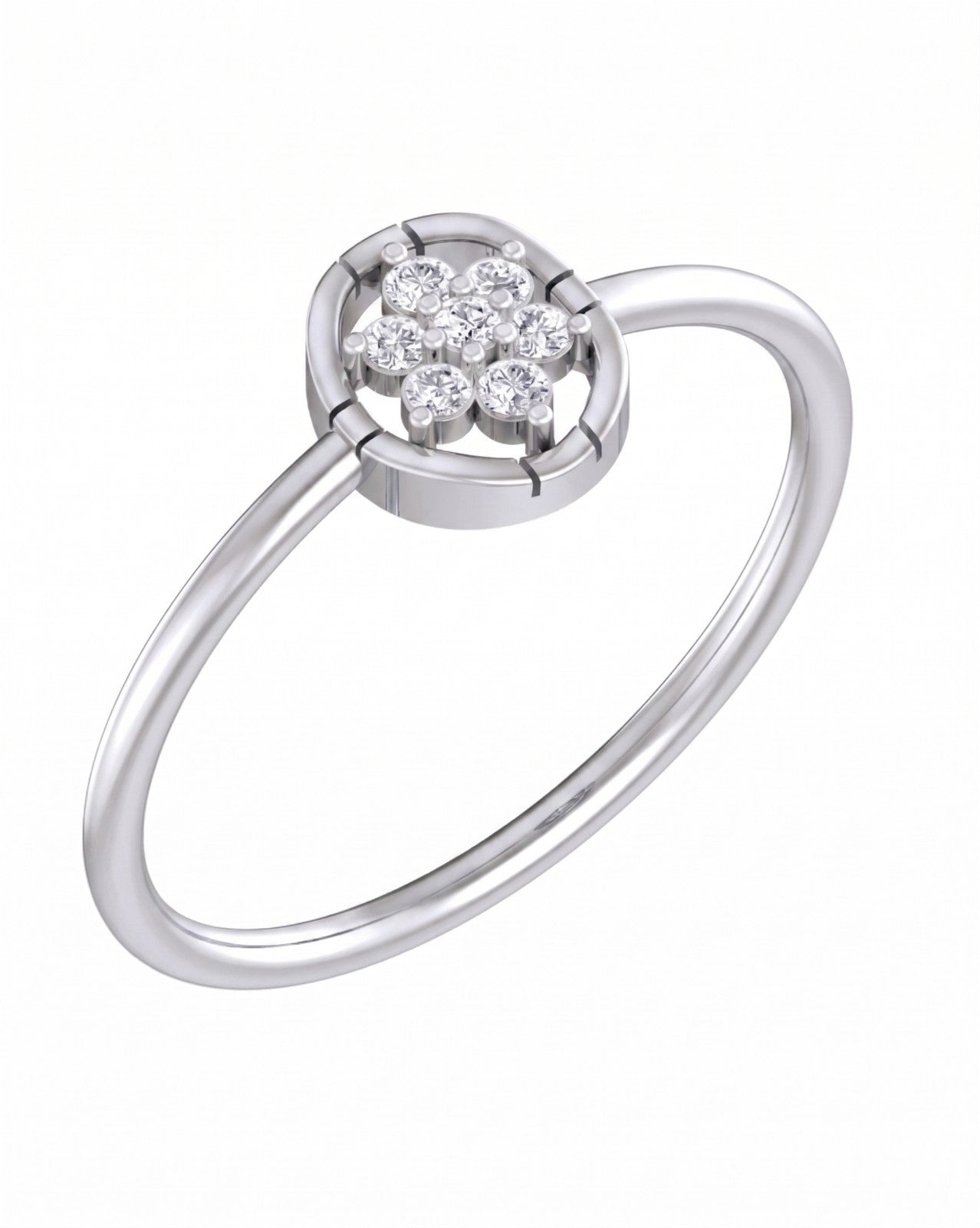 White gold ring with diamond accents on a white background