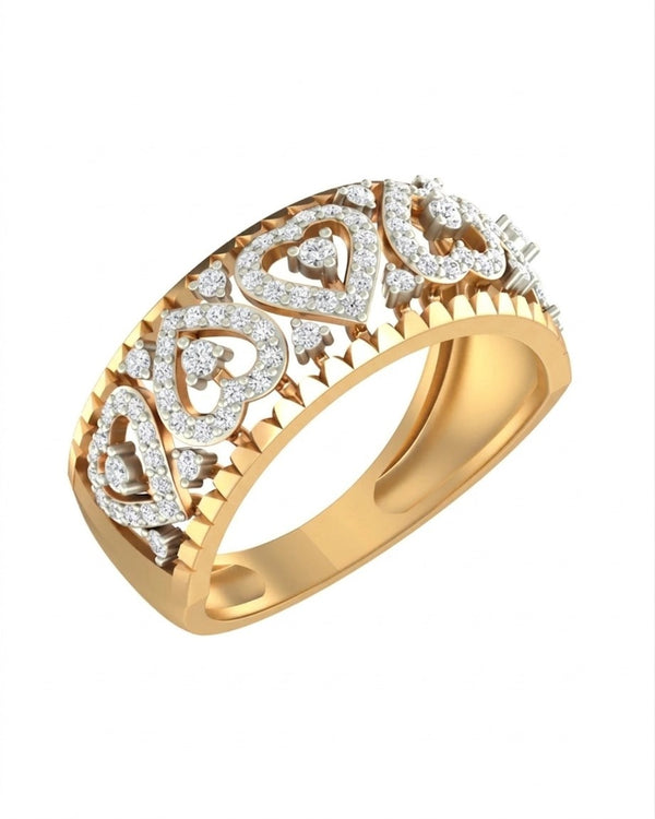 Gold & Diamond Heart-Shaped Ring For Women KRC10599