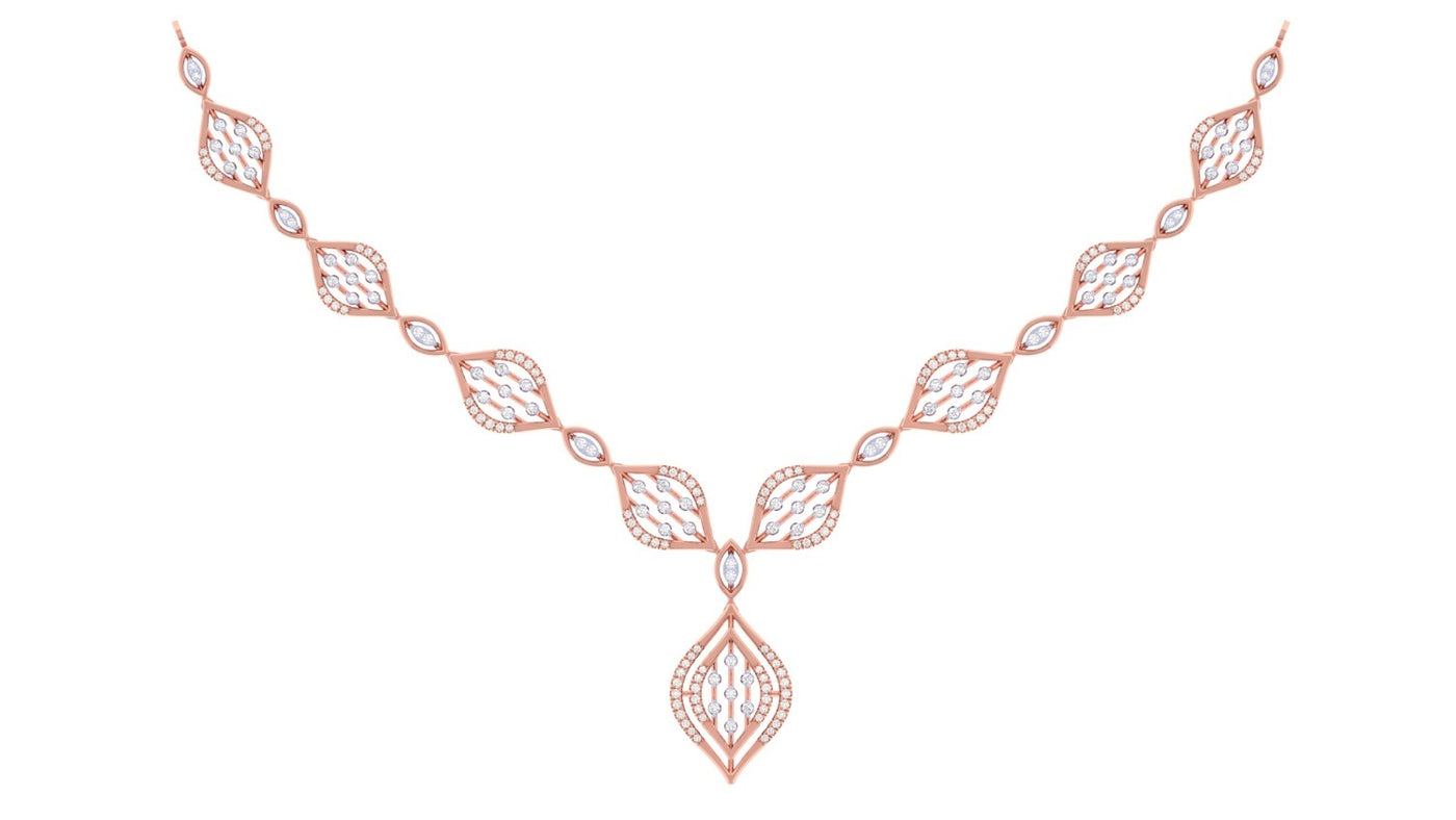 Rose gold and diamond necklace set, shown on a plain white background.