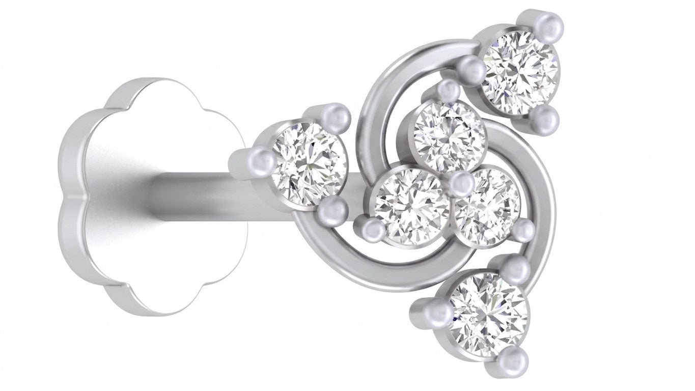 White gold and diamond stud nose pin on a white background