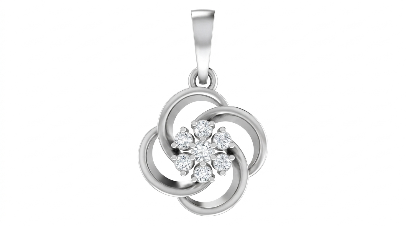 white gold pendant with floral design on a white background