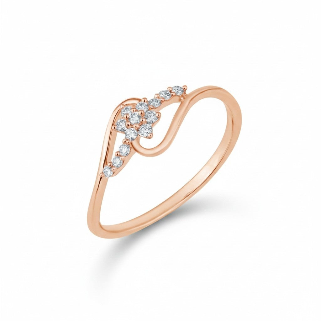 Rose gold ring with diamonds on a white background