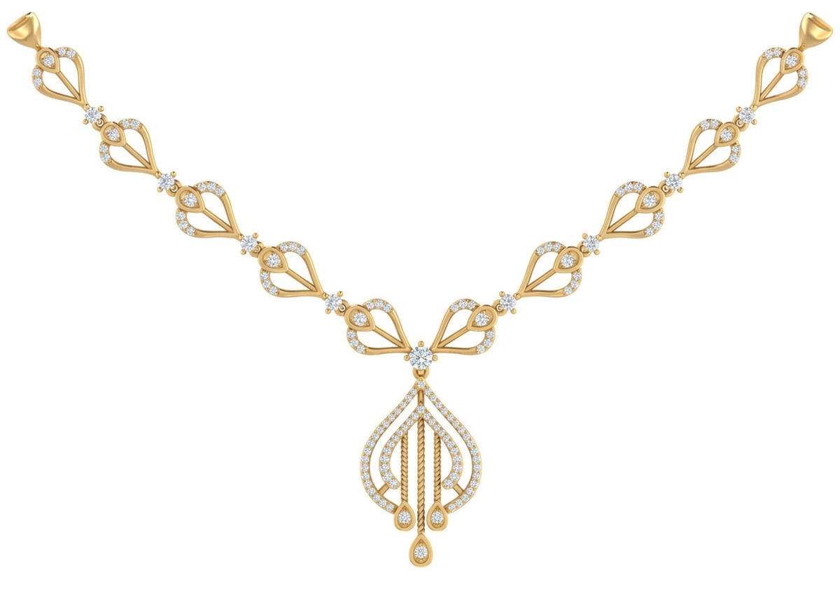 14K गोल्ड और डायमंड डेलीवियर नेकलेस सेट KRB44112N-A