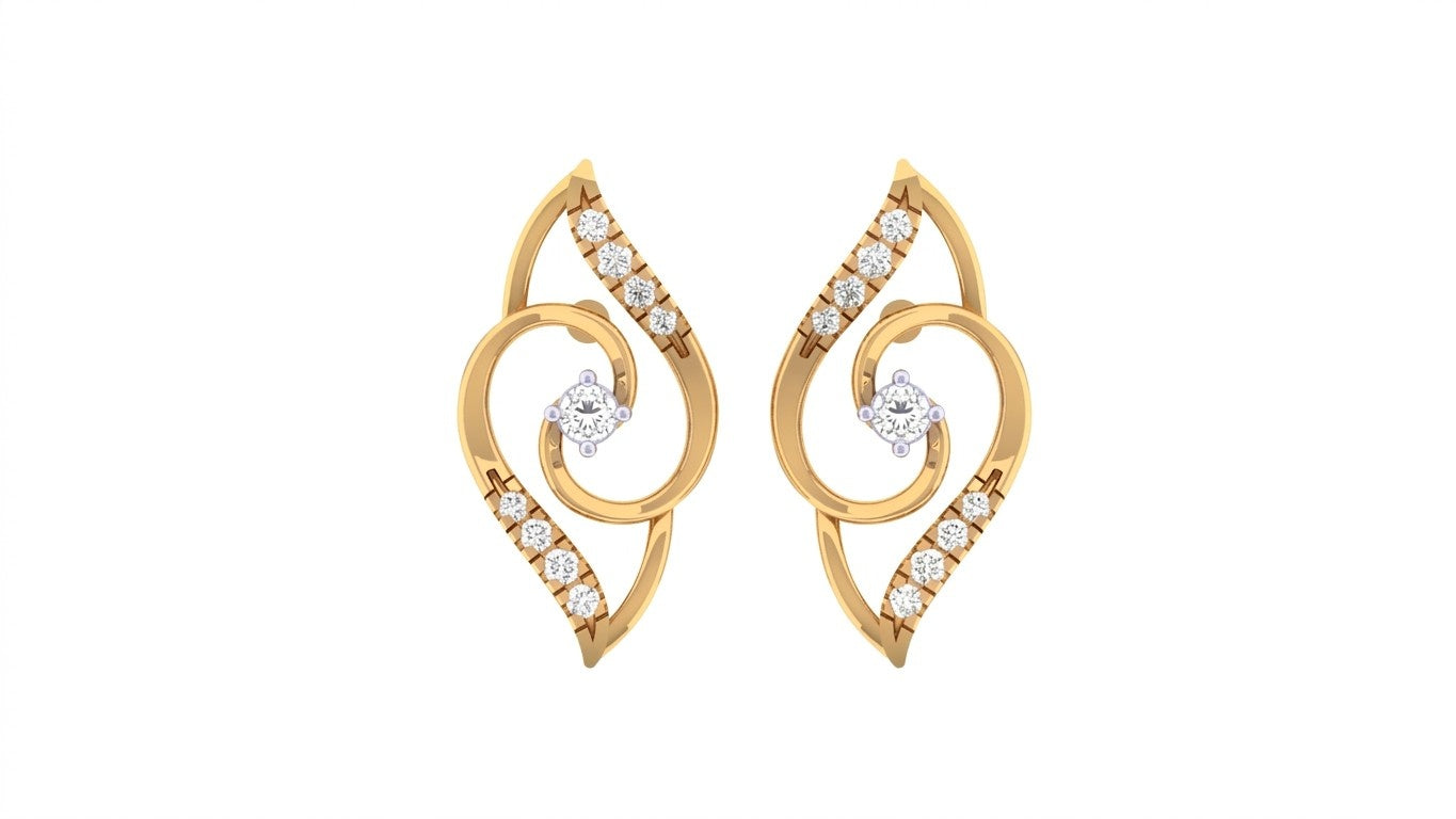 Yellow gold and diamond stud earring  on a white background.