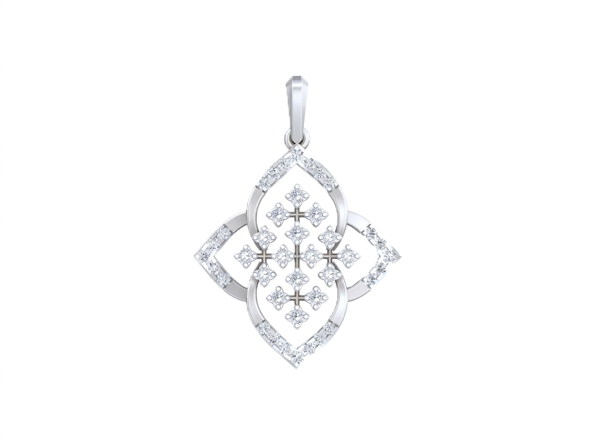 White gold and diamond pendant on a white background