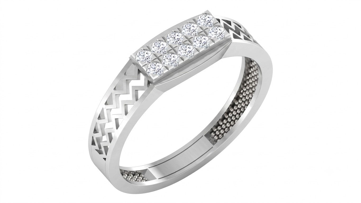 A white gold ring with a diamonds, shown on a plain white background.