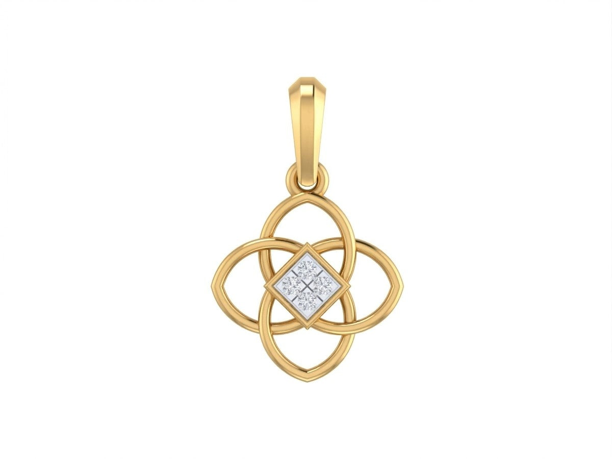 Gold pendant with a diamond at the center on a white background