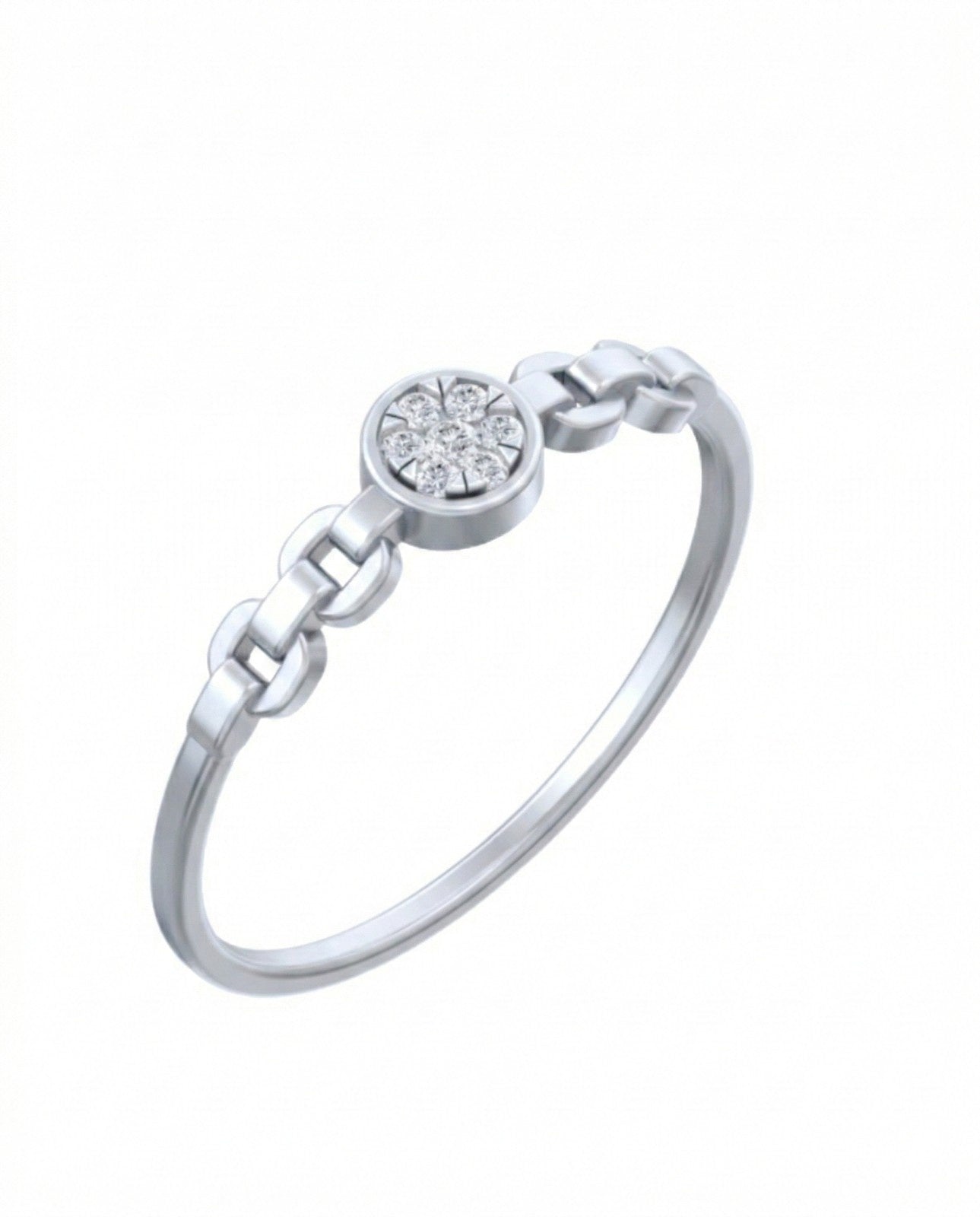 White gold ring with a diamond on a white background