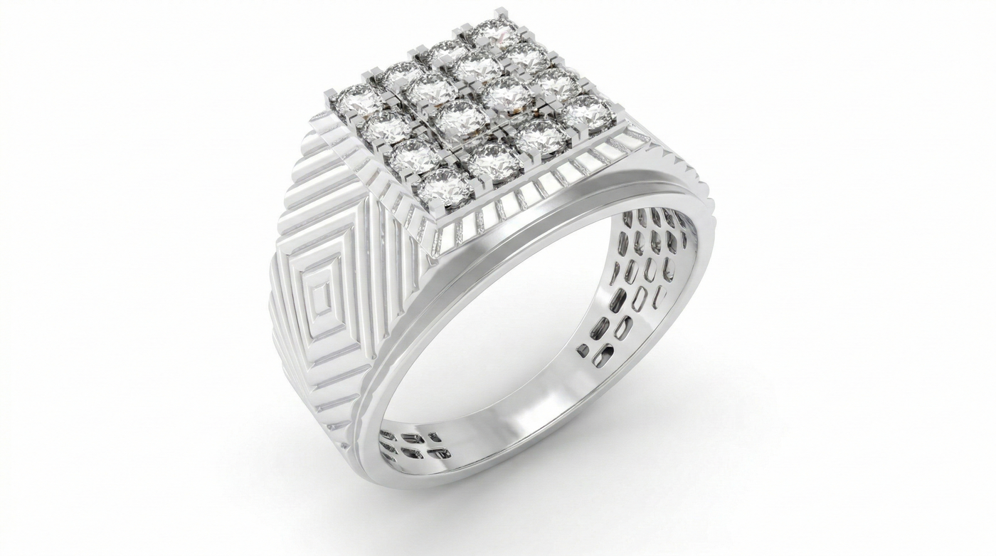 Gold & Diamond Square Ring For Men KRC20234