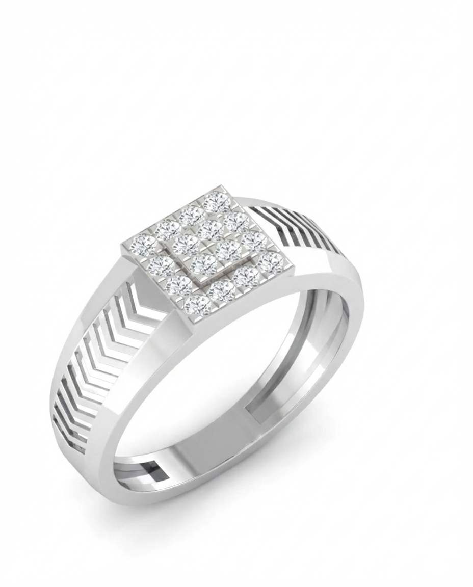 Gold & Diamond Square Ring For Men KRC20128