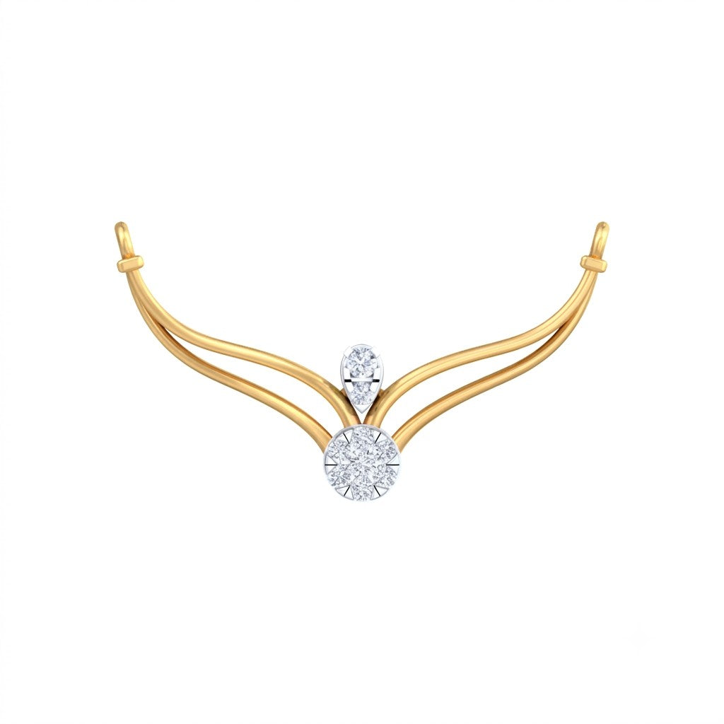 Yellow gold mangalsutra with diamond on a white background