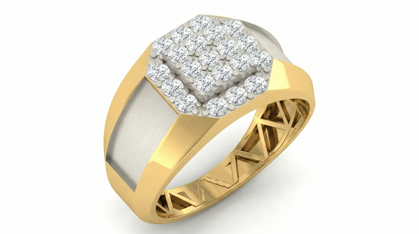 Gold & Diamond Band Ring For Men KRC20170