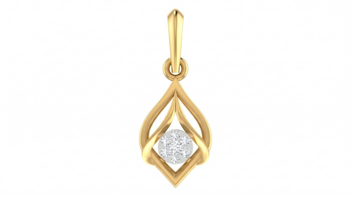 Gold pendant with a diamond on a white background