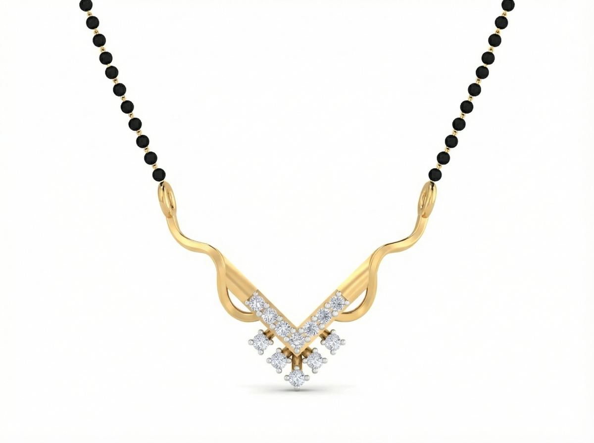 18K Gold & Diamond Beaded Mangalsutra For Women KSK204
