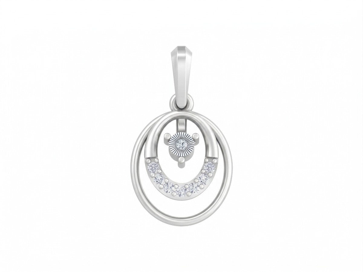 Silver pendant with circular design on a white background