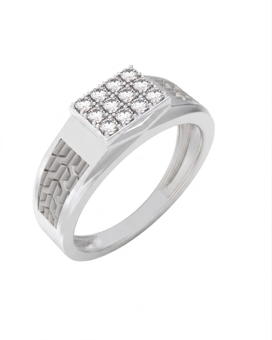A men's ring featuring a white cluster ring on a white background.