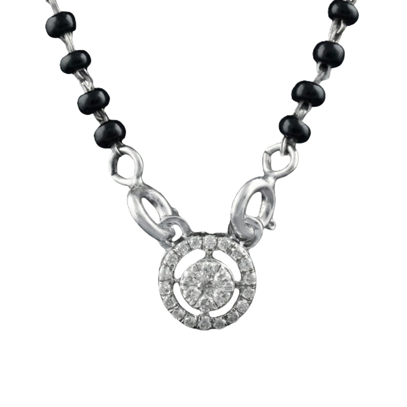 White gold & diamond halo mangalsutra  on white background