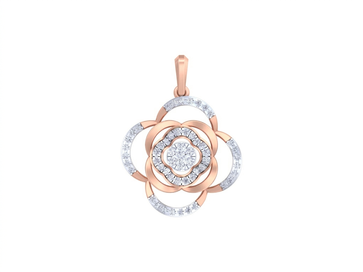 Gold & Diamond Floral Pendant Set KRC40729