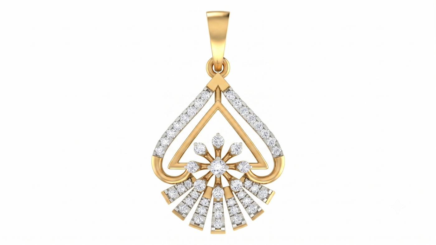 Gold & Diamond Floral Pendant Set KRC40745