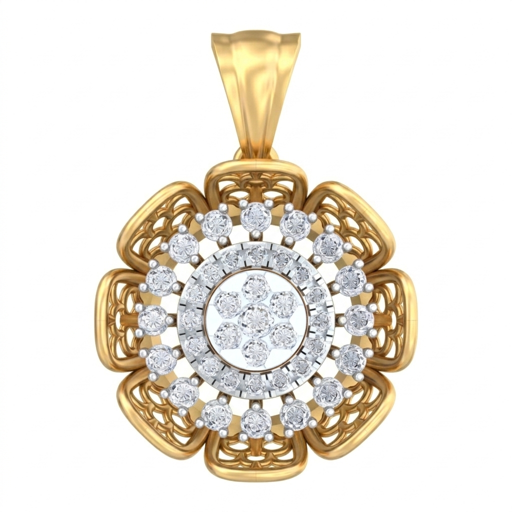 Designer Gold & Diamond Floral Pendant Set KRC40755