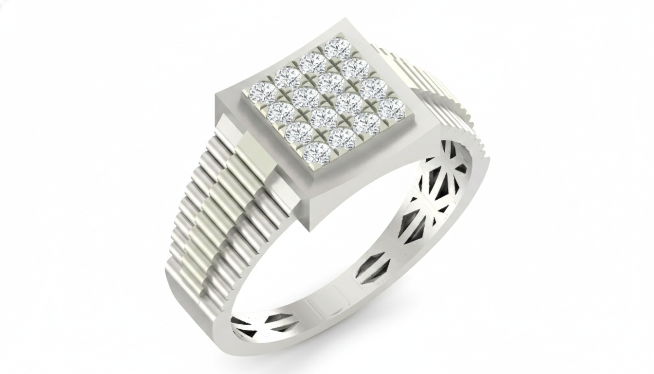 Gold & Diamond Square Ring For Men KRC20108