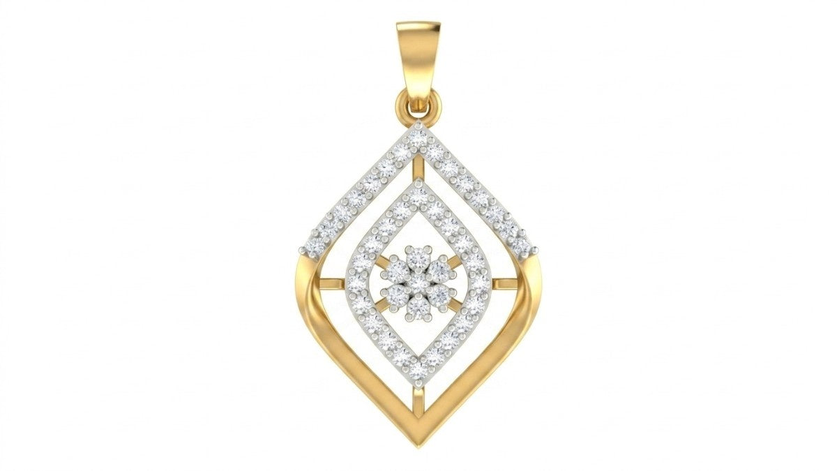 Yellow gold and diamond pendant on white background