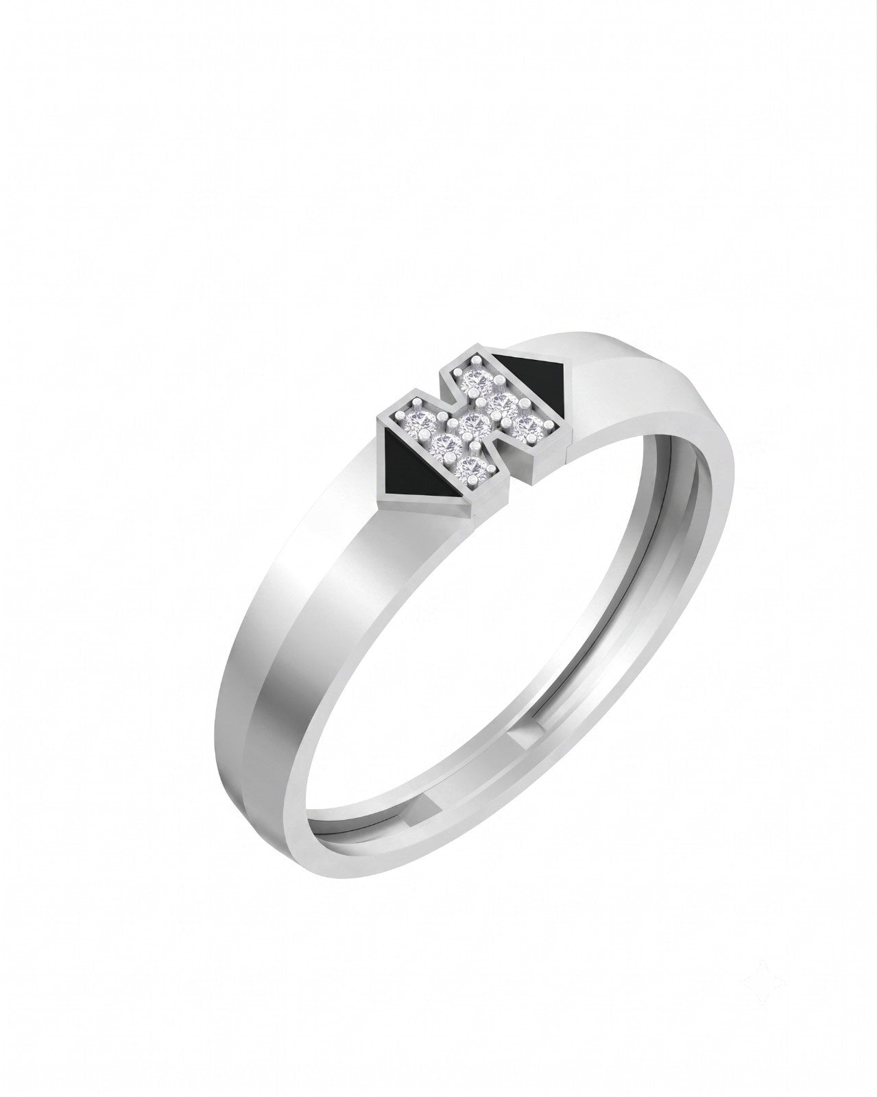 A white gold and diamond mens ring, shown on a plain white background.