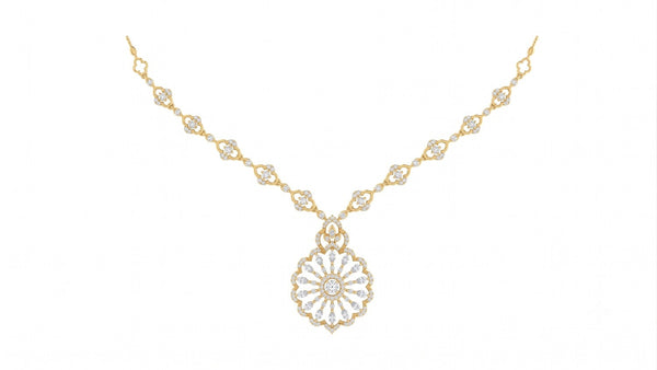 Gold & Diamond Floral Necklace Set KRC60128N