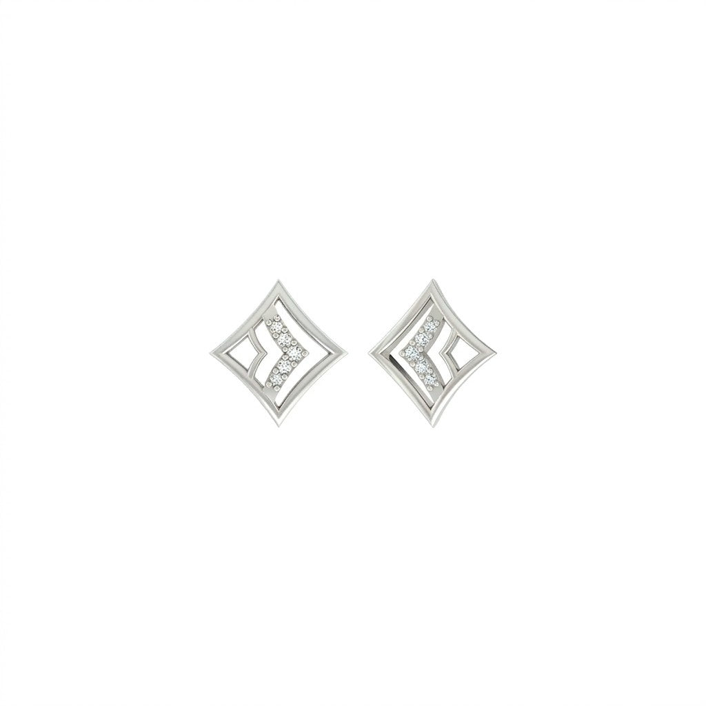 White gold and diamond stud earring on a white background.