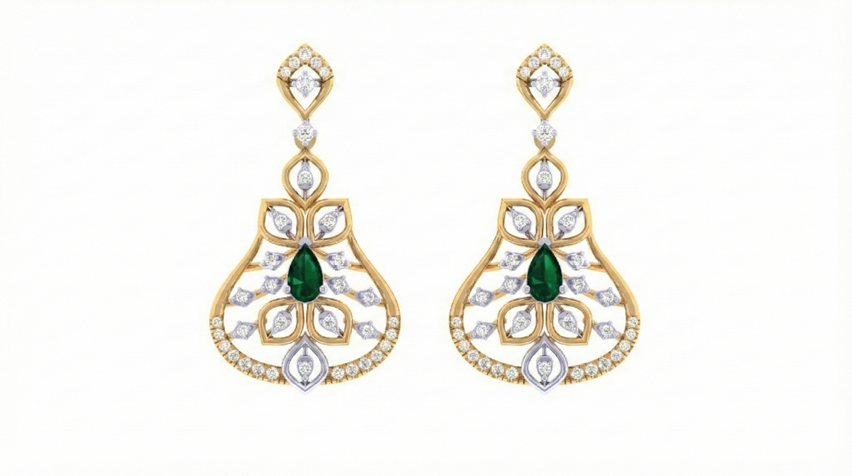 14K Gold & Diamond Women Gemstone Earring KRI44022EG