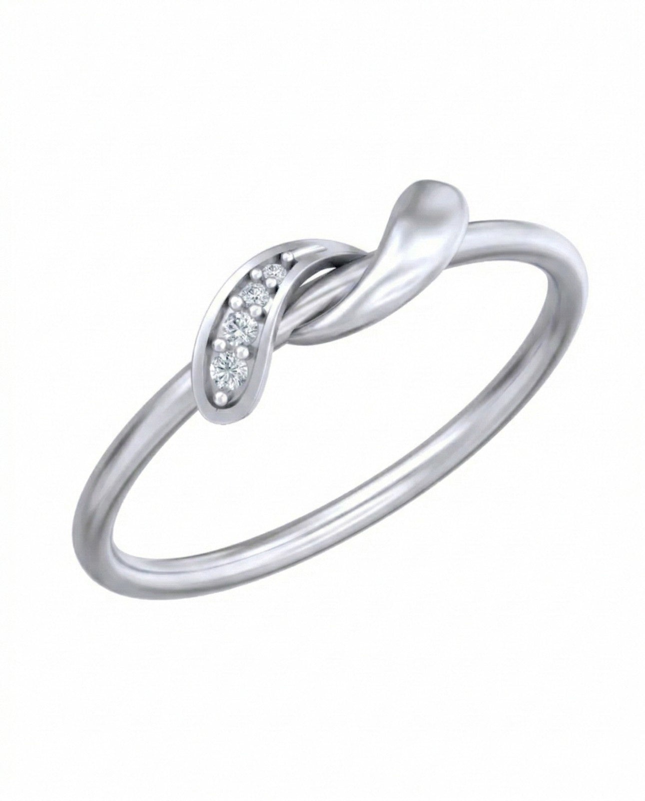 White gold ring with diamond accents on a white background