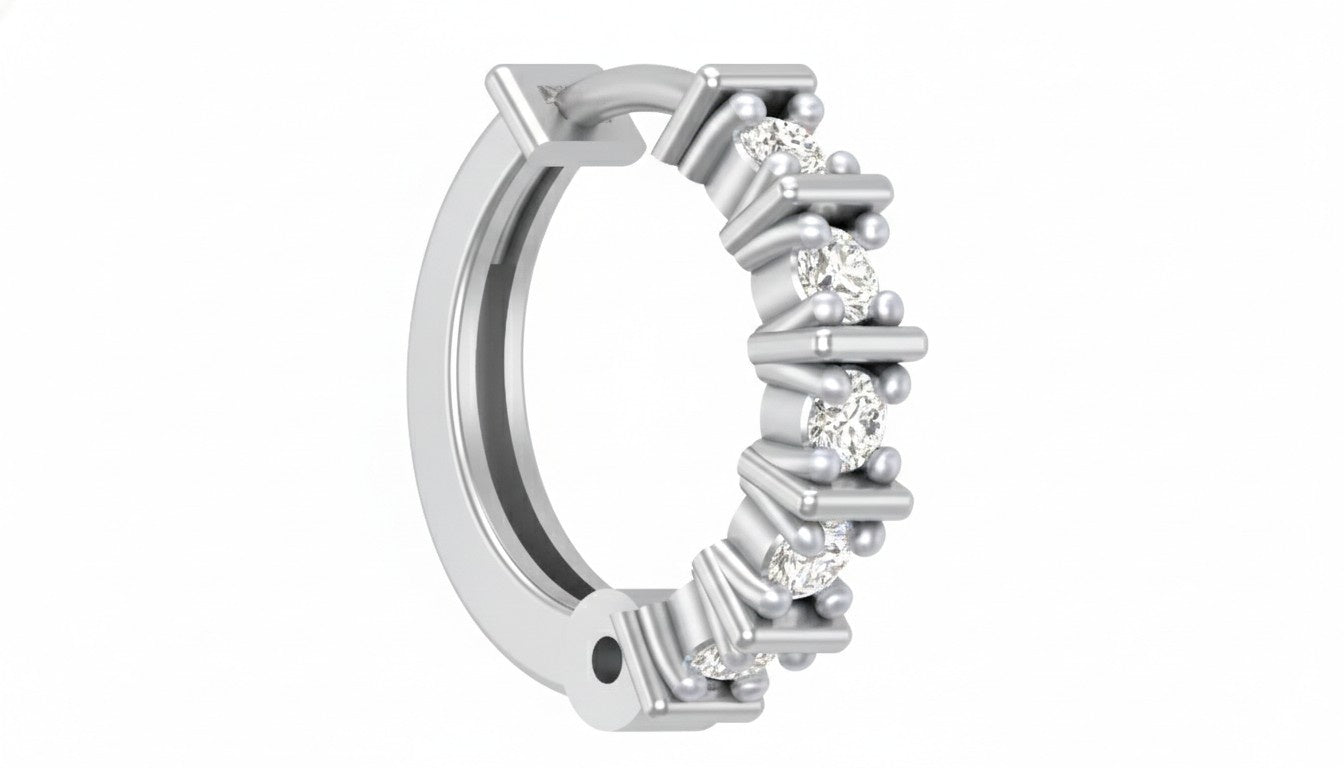 white gold and diamond nose ring with diamonds on a white background