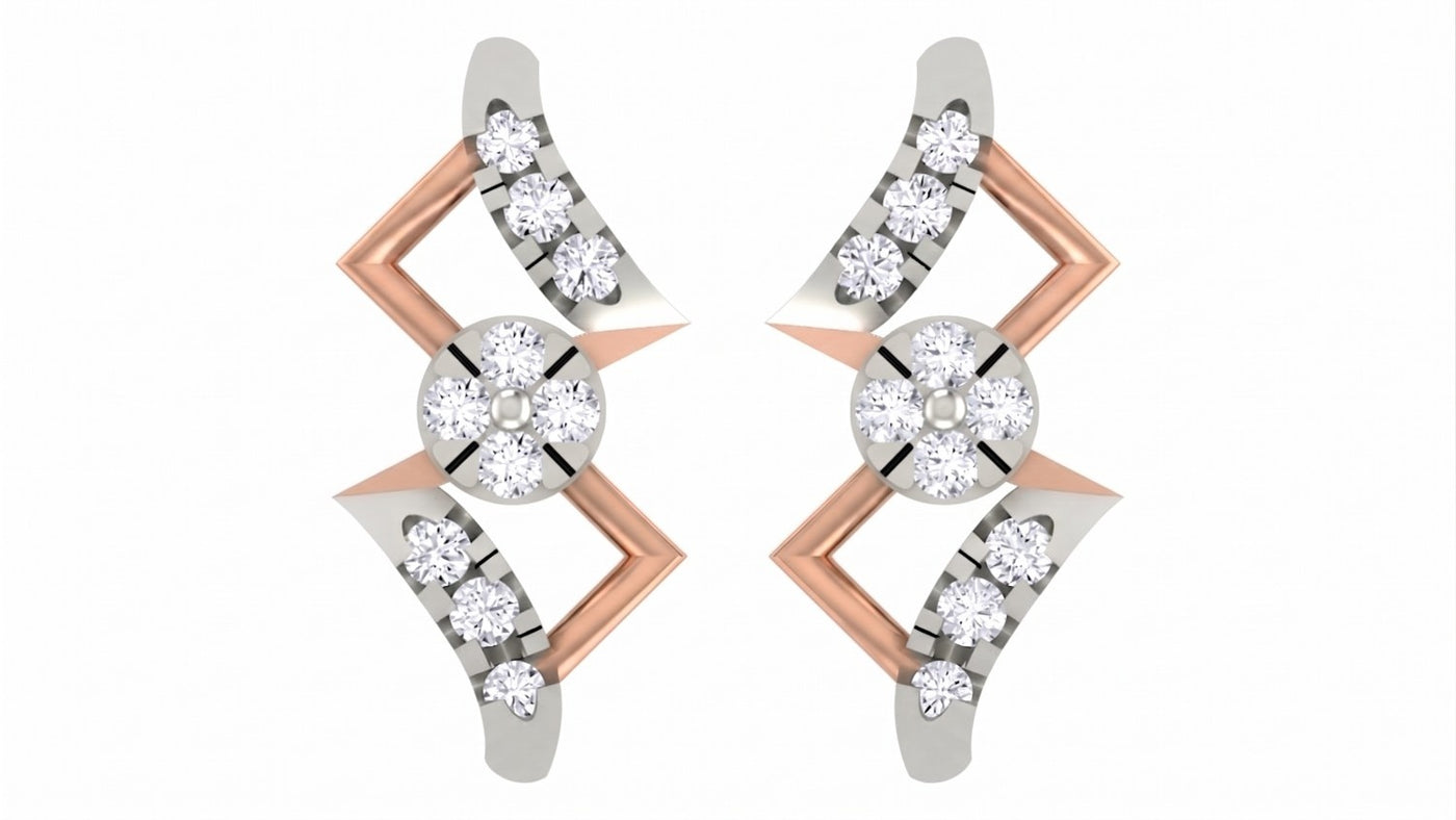 Rose gold and diamond dailywear stud earrings on a white background