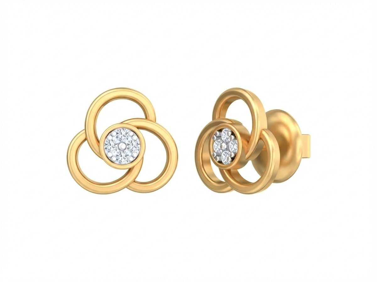 Yellow gold and diamond floral stud on a white background.