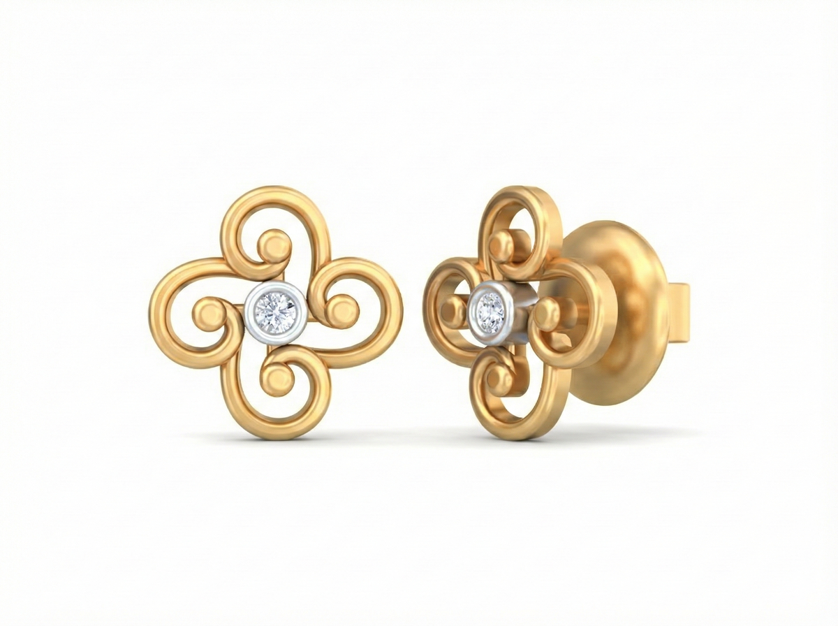 18K Gold & Diamond Solitaire Women Earring KSK071