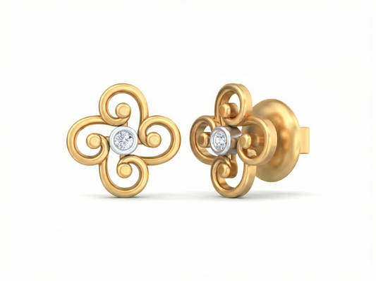 18K Gold & Diamond Solitaire Women Earring KSK071